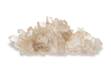 .Variety crystalline quartz mineral isolated on white background