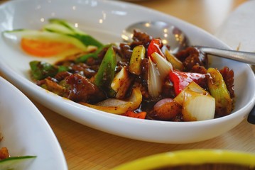 Beef served with black pepper.