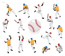 Fototapeta na wymiar Isometric Baseball Icon Set