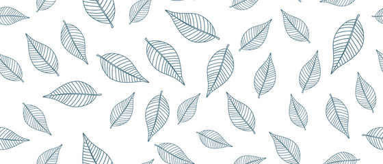 Blue leaves seamless background on white background. Vector illustration.