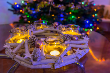 modern advent wreath with christmas tree