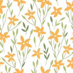 Hand drawn decorative floral seamless pattern for print, textile, wallpaper. Modern spring-summer seasonal background with flowers.