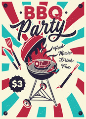BBQ Party Vintage Poster. Typography poster.Vector Illustration.