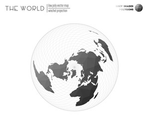 World map in polygonal style. Wiechel projection of the world. Grey Shades colored polygons. Creative vector illustration.