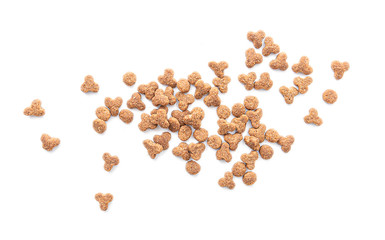 Pet food for cat or dog isolated on white background, top view