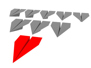 Leadership and business concept. Paper planes