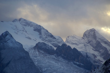 Obraz premium Sunset alpine landscape in the Dolomites, Italy, Europe