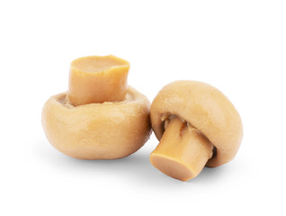 Pickled mushrooms on white background