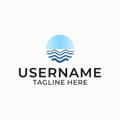 Abstract blue ocean line logo design.