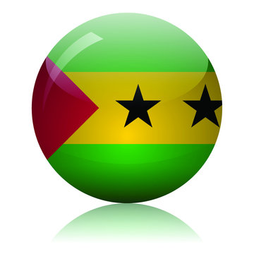 Sao Tome and Principe flag glass button vector illustration