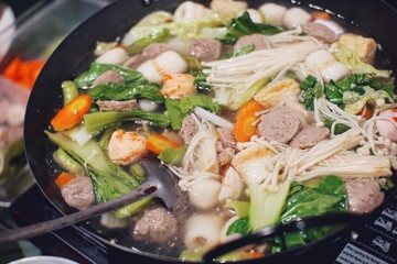 Vegetable stew served in a pan.