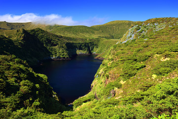Summer landscape of Lake Comprida on Flores Island, Azores, Portugal, Europe