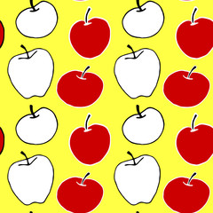 Red apples seamless vector pattern in doodle style. Repeating print. Perfect for back to school, food packaging, kitchen textiles, thanksgiving