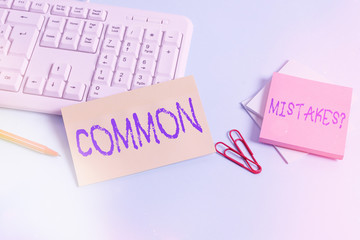 Writing note showing Common Mistakes Question. Business concept for repeat act or judgement...