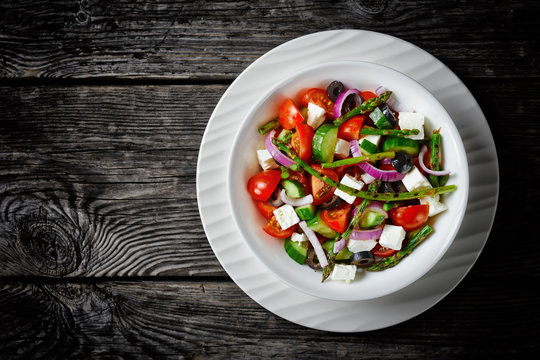 Greek Salad With Asparagus, View From Above