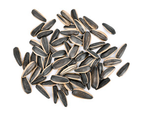 Dried sunflower seeds Top view white background