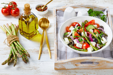 Healthy grilled asparagus salad with feta cheese