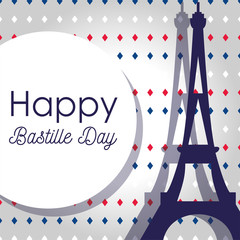 france eiffel tower and circle of happy bastille day vector design