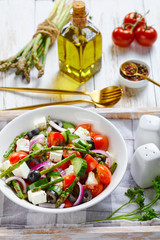 Classic spring asparagus salad with feta cheese