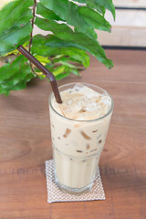 Iced coffee latte in cafe
