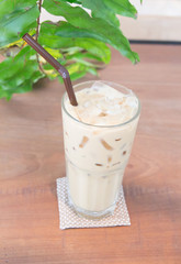 Iced coffee latte in cafe