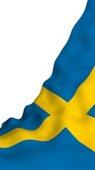 The flag of Sweden. Official state symbol of the Kingdom of Sweden. A blue field with a yellow Scandinavian cross that extends to the edges of the flag. 3d illustration