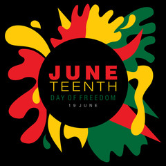 Juneteenth simple typography on a splash of abstract designs in national colors  - 353102524