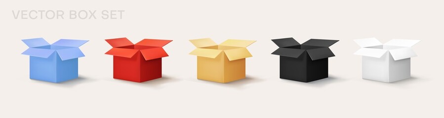 Set of isolated cardboard boxes of different colors on a background. Vector illustration