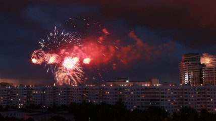 fireworks over the city, minsk, europe, center of europe, night city, beautiful view