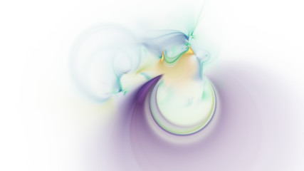 Abstract colorful violet and green glowing shapes. Fantasy light background. Digital fractal art. 3d rendering.