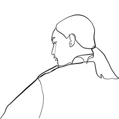 Minimal line vector woman. Linear glamour portrait woman. Portrait of profile of girl. Linear glamour logo in minimal style for beauty salon, beautician, makeup artist, stylist. Hand drawn art.