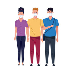young people using medical masks characters