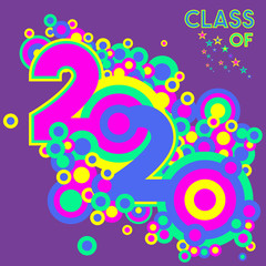 Retro style vector illustration on Class of 2020 on an isolated purple background 