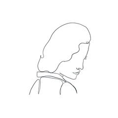 Minimal line vector woman. Linear glamour portrait woman. Portrait of profile of girl. Linear glamour logo in minimal style for beauty salon, beautician, makeup artist, stylist. Hand drawn art.
