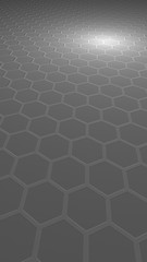 Honeycomb on a gray background. Perspective view on polygon look like honeycomb. Extruded, bump cell. Isometric geometry. Vertical image orientation. 3D illustration