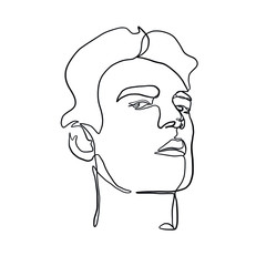Continuous line portrait man. Minimal silhouette male face. Modern sketch portrait. Outline symbol. Symbol, sign. Vector drawing illustration.