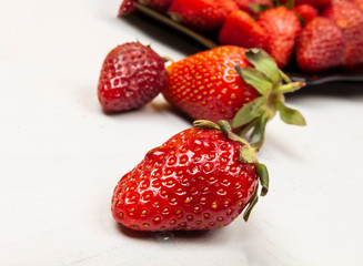 Isolated of close up fresh tasty strawberries. Summer time concept