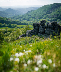 View from the top of (Holy vrch) hill during sunset. Spring scenery in Central Bohemian Highlands,...