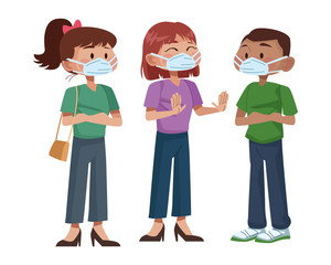 interracial young people using medical masks