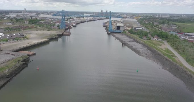 The iconic Middlesbrough Transporter Bridge that crosses the River Tees between Stockton and Middlesbrough.
