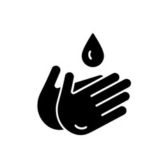 Fototapeta na wymiar Hand and water drop black icon vector. Outline sign pictogram isolated on white. Symbol, logo illustration Coronavirus bacteria covid-19 concept