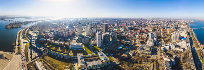 Wide panorama of Dnipro city. City center of Dnipropetrovsk, aerial view panorama - 353107908
