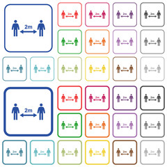 Social distancing 2 meters outlined flat color icons