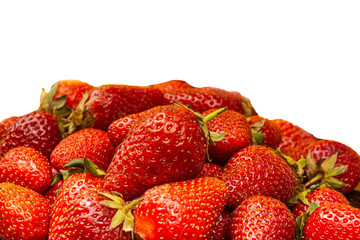 Isolated of fresh tasty strawberries on yellow background. Summer time concept