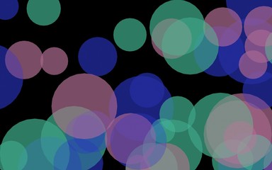 Multicolored translucent circles on a dark background. Pink tones. 3D illustration