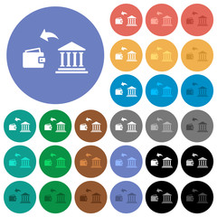 Money withdrawal from bank round flat multi colored icons