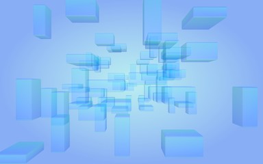 Blue and purple abstract digital and technology background. The pattern with repeating rectangles. 3D illustration