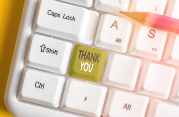 Handwriting text writing Thank You. Conceptual photo a polite expression used when acknowledging a...