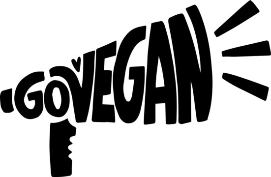 hand lettering text GO VEGAN in loudspeaker silhouette. vegan slogan for print t-shirt totebag, package design, web, souvenir, card etc. vector vegan text