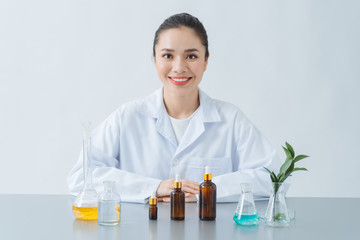 Organic natural cosmetic product in the laboratory for testing dermatologis. beauty and package concept